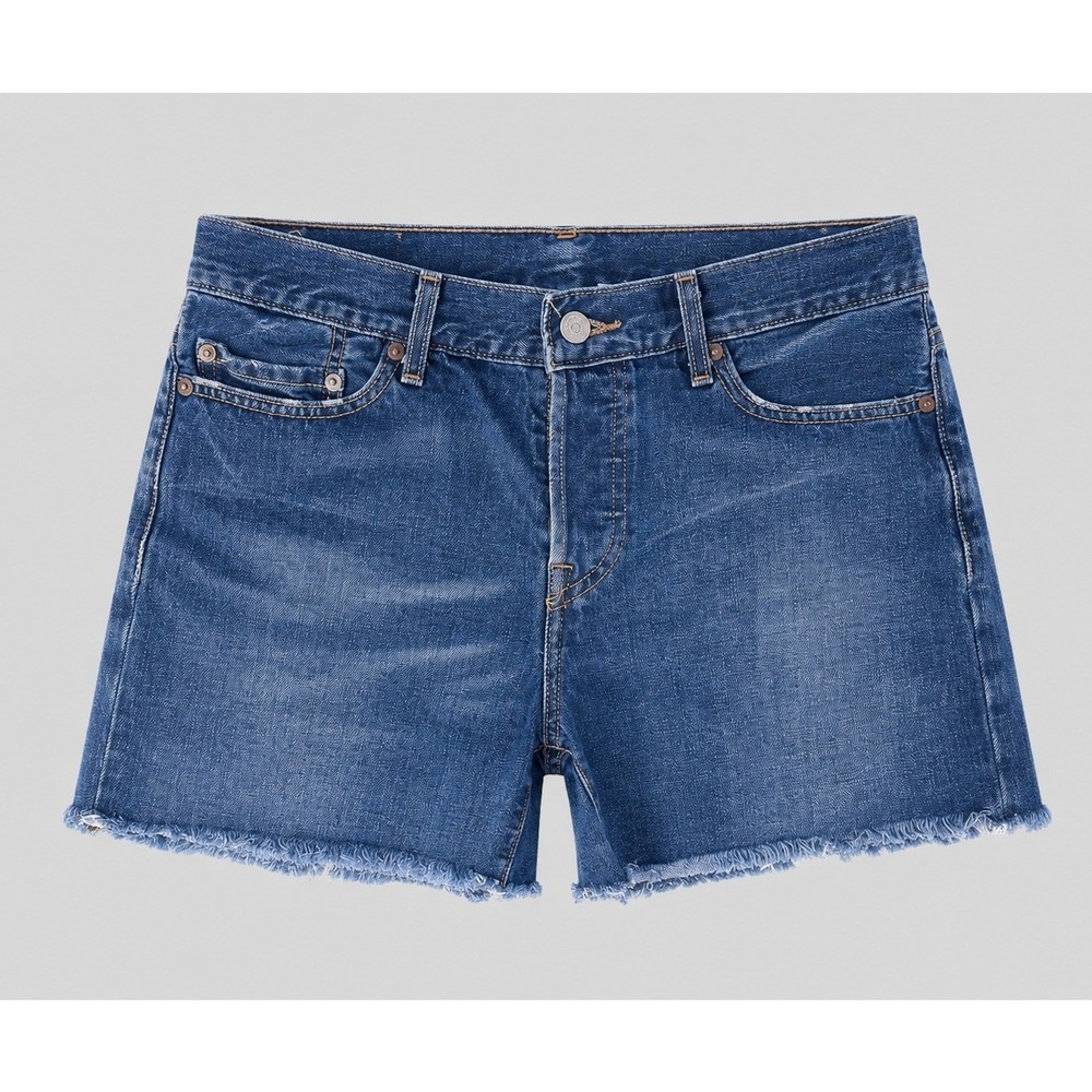 Levis‎ 501 Original Fit Denim Shorts Medium Wash Blue Button Fly Raw Hem 32W